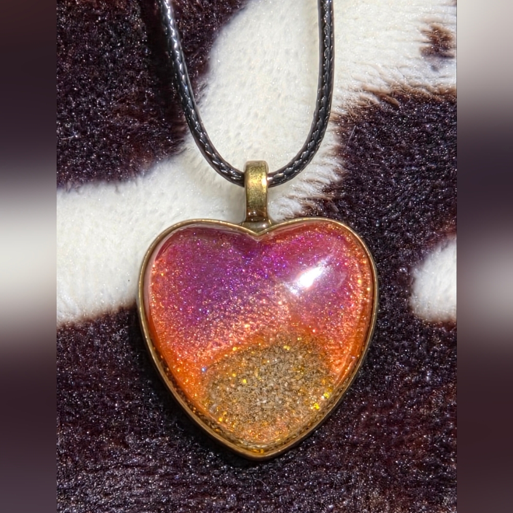 Sunset On The Beach Inspired Resin Heart Necklace